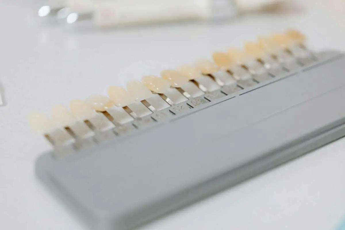 closeup look at different shades of dental veneers